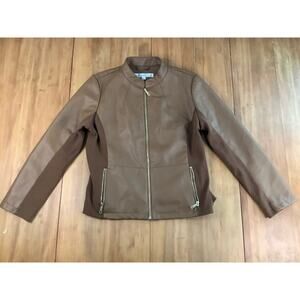 Kenneth Cole New York Women’s Brown Faux Leather Jacket, Sz L